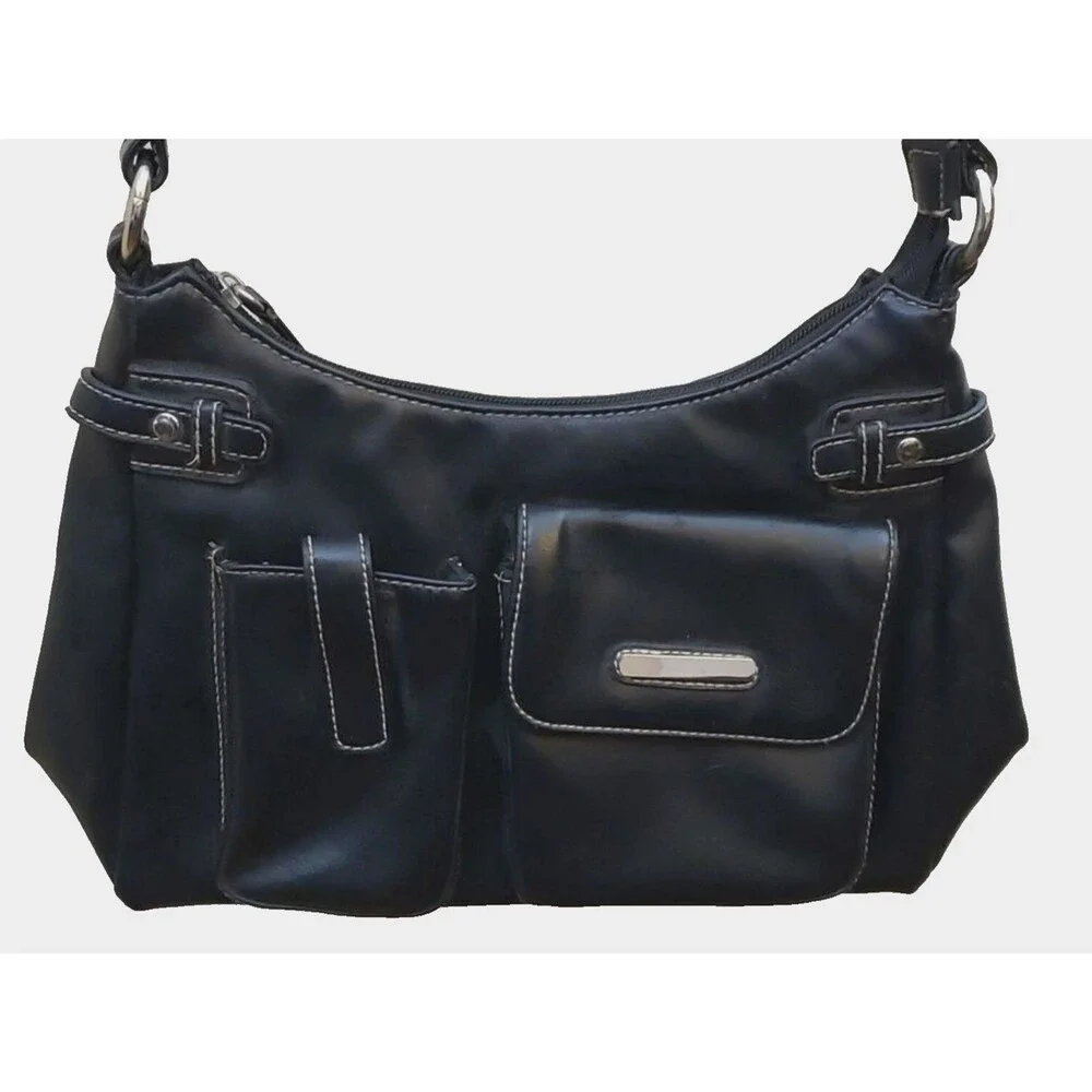 Unbranded Faux Leather Black Mini/Small Shoulder Handbag/Purse, Front Pockets